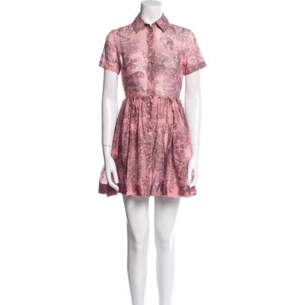 Christian Dior Toile de Jouy Sauvage Short Shirt Dress - Pink & Grey Cotton SM